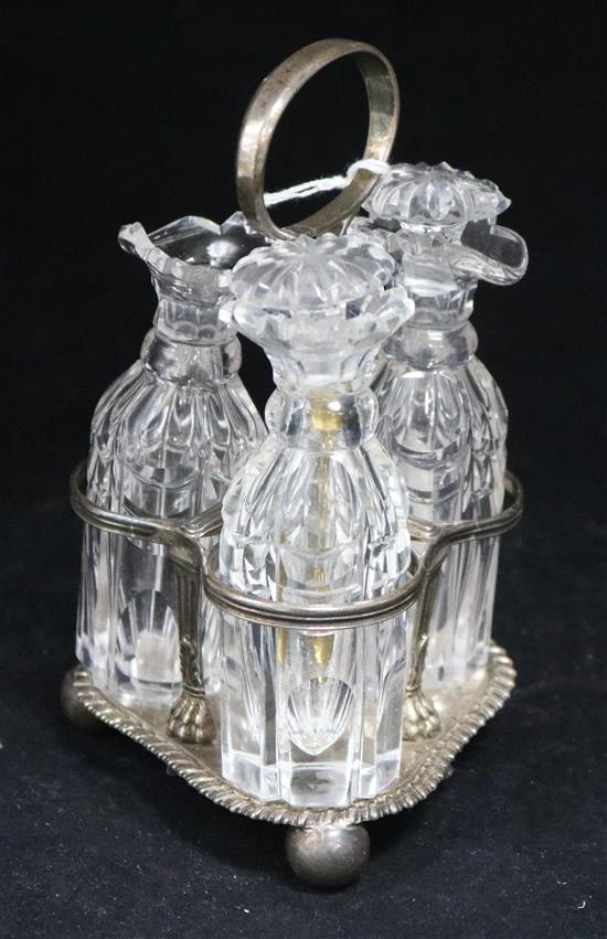 A George III silver cruet stand by Emes & Barnard, London, 1817, 6.25in.